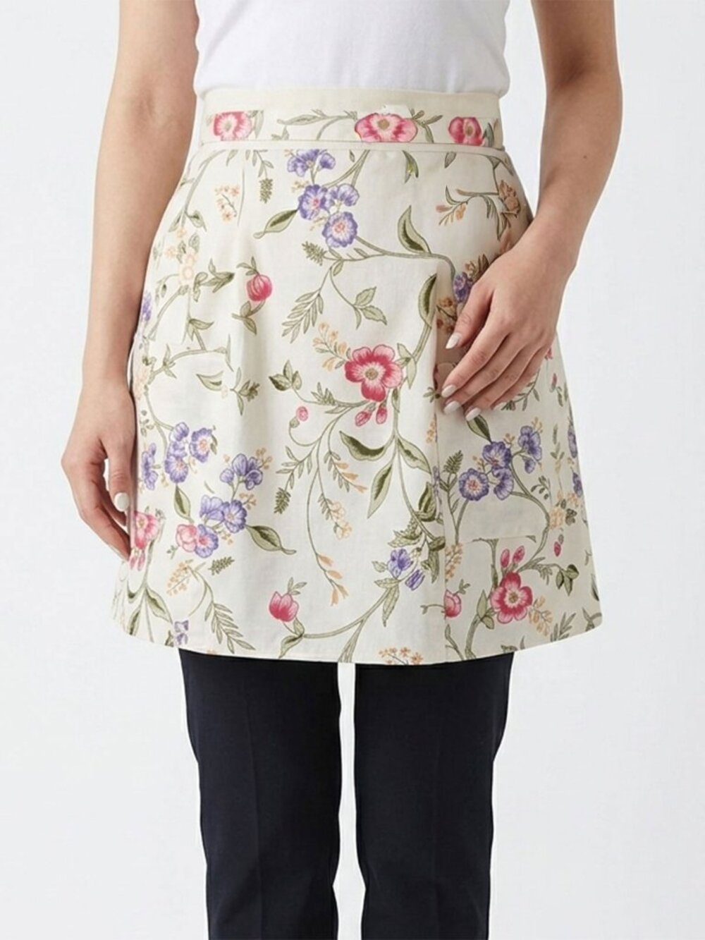 Vintage Floral Half Apron Skirt Style Cream Cottagecore Shabby Chic Pockets